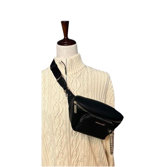 Michael Kors Jet Set MD Sling Bag w Gold Chain Pebbled Leather New - Picture 1 of 12